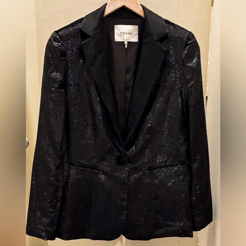 Frame Black Velvet Shimmering Blazer, Size 4